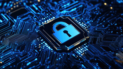 Abstract glowing geometric shapes in blue and silver tones symbolizing digital security and data protection