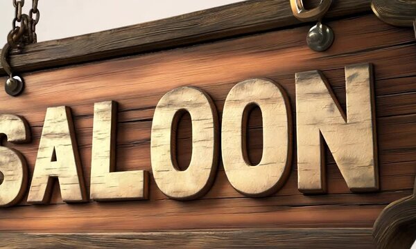 Exploring an old saloon sign with rustic wooden design and bold lettering