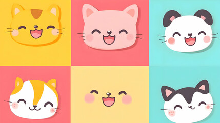 Fototapeta premium Three Cute Cat Faces in Grid