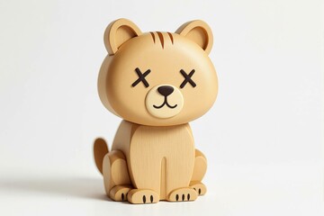 Jouet, chat en bois stylisé avec un œil en forme de “X”, au design minimaliste et moderne.