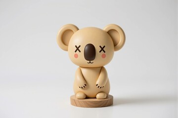 Jouet, Koala en bois stylisé avec un œil en forme de “X”, au design minimaliste et moderne.