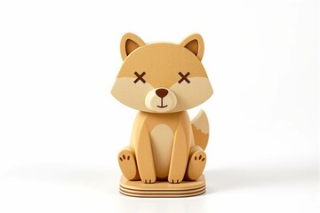 Jouet, renard en bois stylisé avec un œil en forme de “X”, au design minimaliste et moderne.