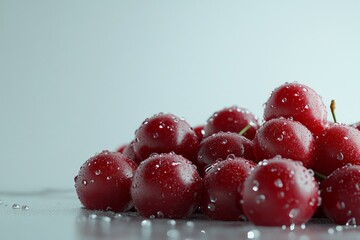 Fresh, juicy cherries covered in water droplets (1)