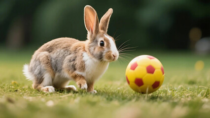 Fototapeta premium rabbit playing ball