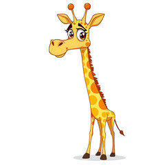 A cute, tall giraffe cartoon illustration depicts a funny, isolated wild animal with a long neck