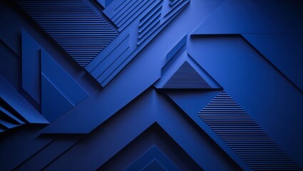 Obraz premium An artistic deep blue geometric wall displaying layered architectural design.