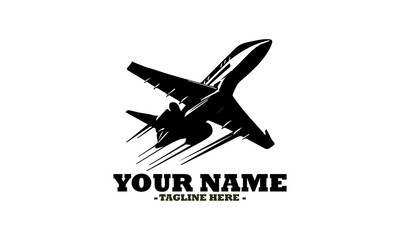 illustration of a modern private jet ascending with stylized motion lines indicating speed and power. Transportation concept private jet, private jet vector and private jet logo design