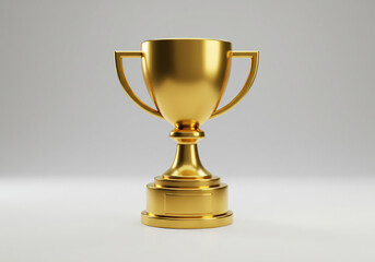 Golden Trophy on White Background 3D Render of a Shiny Award Cup