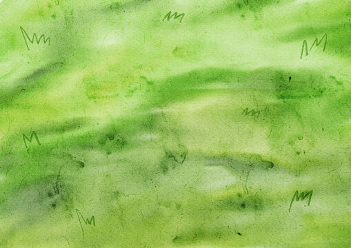 Abstract green grass watercolor illustration with soft textured background, hand drawn springtime artwork for nature design and decoration