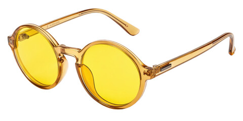 Round Yellow Lens Sunglasses with Amber Frame Trendy & Stylish Retro Eyewear