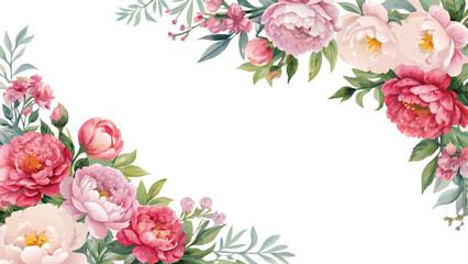 Floral border, greeting card with flowers, can be used as invitation card for wedding, birthday and other holiday and summer background, watercolor peonies