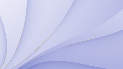 Elegant abstract background with soft curved layers in pastel lavender and white hues, accented with thin golden lines.