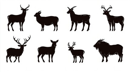 Fototapeta premium Silhouettes of Diverse Mammals in a Stock Collection