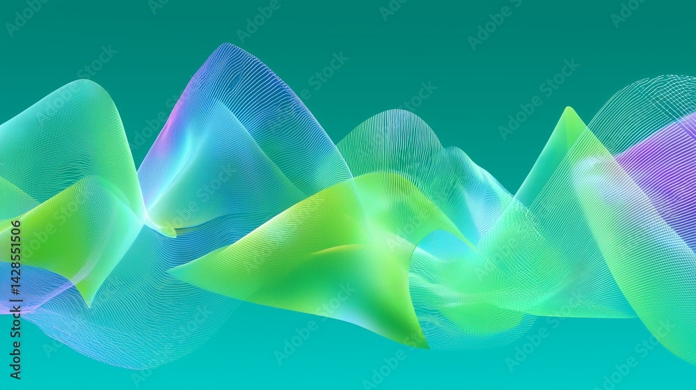 Poster colorful wave patterns create an abstract digital artwork with smooth gradients on a teal background
