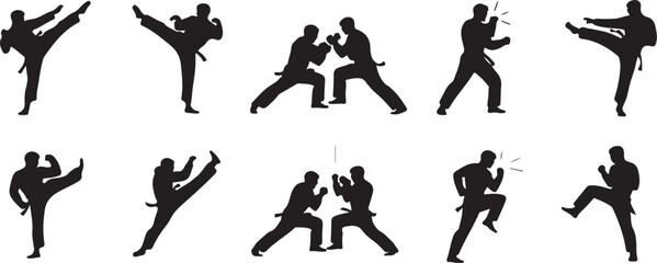 Martial Arts Silhouettes Karate, Taekwondo, Self Defense Poses