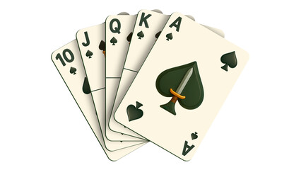 White Poker Royal Flush Spades 2D Icon, Transparent Background, AI Generated