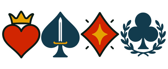 AI Poker Card Suits 2D Icons Transparent Background