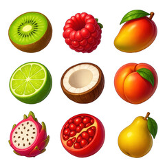AI Generated Exotic Fruit Slot Icons Set