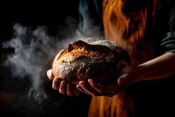 Naklejka premium Freshly baked bread held with care Generative AI