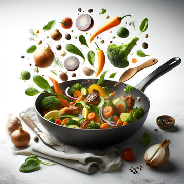 vegetable soup in a pot or a black cooking pan