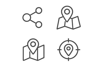 Icons representing location sharing, mapping, and navigation in a simplified line style illustrating modern connectivity