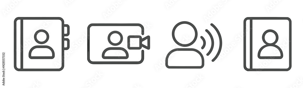 Poster set of line style icons representing communication tools and contacts for modern digital interaction