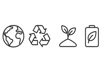 Set of eco-friendly icons representing sustainability, recycling, and renewable energy in line style suitable for various projects