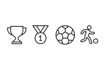 Set of line-style icons representing sports achievement and soccer activity