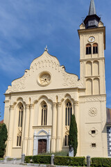 Parish Church of St. Lenard and monastery in picturesque village Novo mesto along Krka river in Dolenjska region in Slovenia
