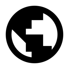 Black circle containing a stylized white shape resembling a letter e with a diagonal cut on the left side