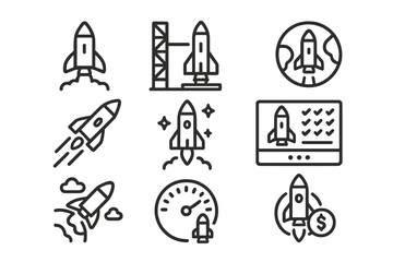 Rocket icons designed in a clean line style for modern and innovative themes © Alan