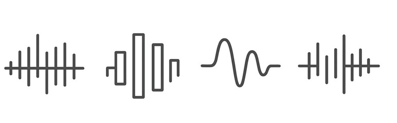 Line style set of audio icons featuring sound waves and equalizer symbols for digital media applications