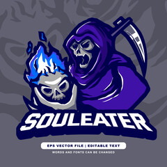 Sou leater E-sport Logo - Grim Reaper Skull Fire Gaming Emblem