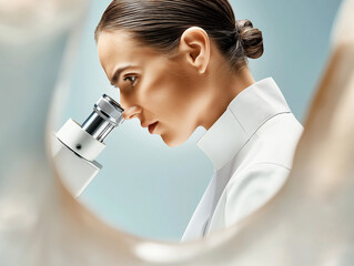 Researcher analyzes artificial skin samples in high-tech lab. Represents innovation in dermatology and tissue engineering for medical applications.
