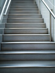 Fototapeta premium Modern Stairway Design: Metal Steps and Railings in Minimalist Architecture