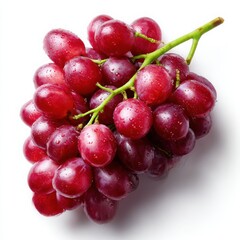 Fototapeta premium Close up shot of a bunch of fresh red grapes with water droplets isoleted on white background