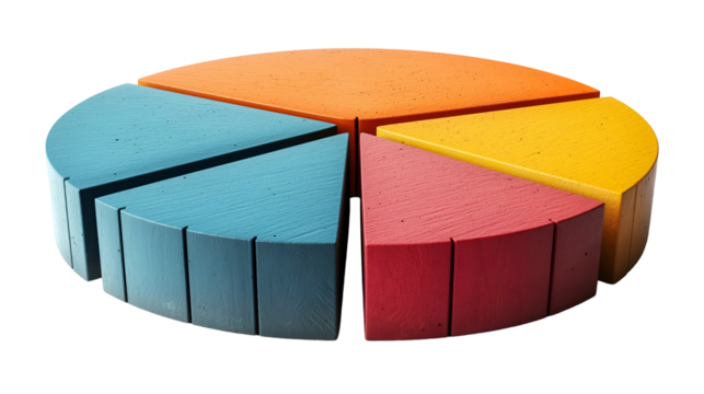 Wooden Pie Chart Colorful Business Infographic, 3D Growth Visualization.