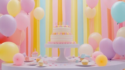Pastel Dream Birthday: A Delightful Celebration with Cake and Balloons