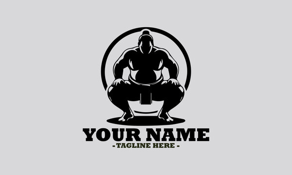 illustration of a robust sumo wrestler in a traditional crouching stance within a circular frame. sumo sport concept, Japanese sumo wrestling vector illustration and logo sumo vector design