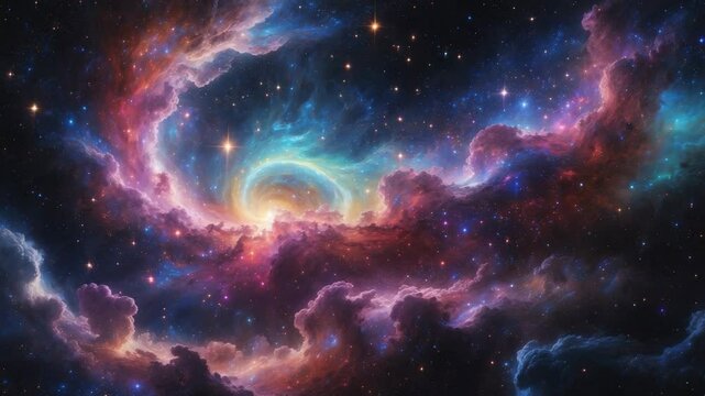 360-degree cosmic nebula showcasing interstellar clouds with stars in equirectangular projection and environment mapping