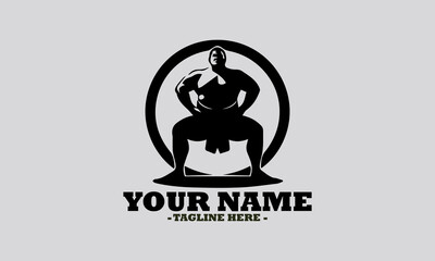 illustration of a robust sumo wrestler in a traditional crouching stance within a circular frame. sumo sport concept, Japanese sumo wrestling vector illustration and logo sumo vector design