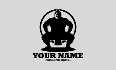 illustration of a robust sumo wrestler in a traditional crouching stance within a circular frame. sumo sport concept, Japanese sumo wrestling vector illustration and logo sumo vector design