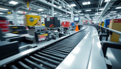 Modern Warehouse Automated Packaging System With Conveyor Belt