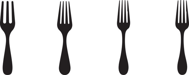 Four Black Fork Silhouettes on White Background