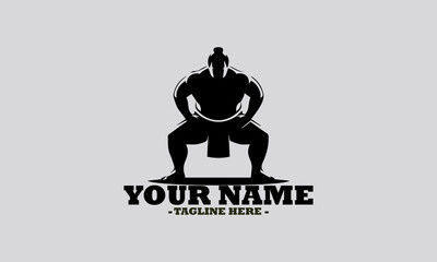 illustration of a robust sumo wrestler in a traditional crouching stance within a circular frame. sumo sport concept, Japanese sumo wrestling vector illustration and logo sumo vector design