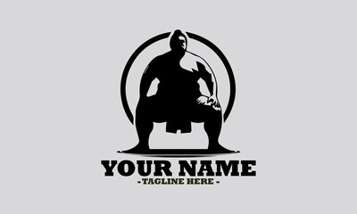 illustration of a robust sumo wrestler in a traditional crouching stance within a circular frame. sumo sport concept, Japanese sumo wrestling vector illustration and logo sumo vector design