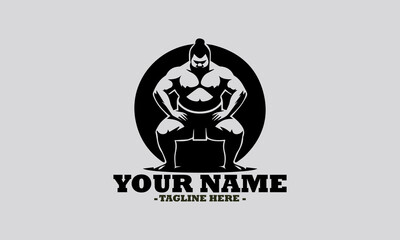 illustration of a robust sumo wrestler in a traditional crouching stance within a circular frame. sumo sport concept, Japanese sumo wrestling vector illustration and logo sumo vector design