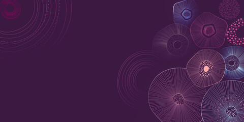 Abstract background with glowing circular patterns in deep purple and blue tones. Inspired by...