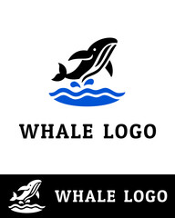 Obraz premium A dynamic and modern whale logo design featuring a jumping whale with ocean waves isolated on white 