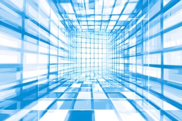Abstract Blue Grid Tunnel Digital Art Background